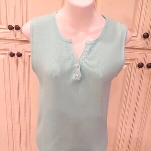 Aqua Turrquoise Blue Nine & Co V Neck KnitTank Top size Medium